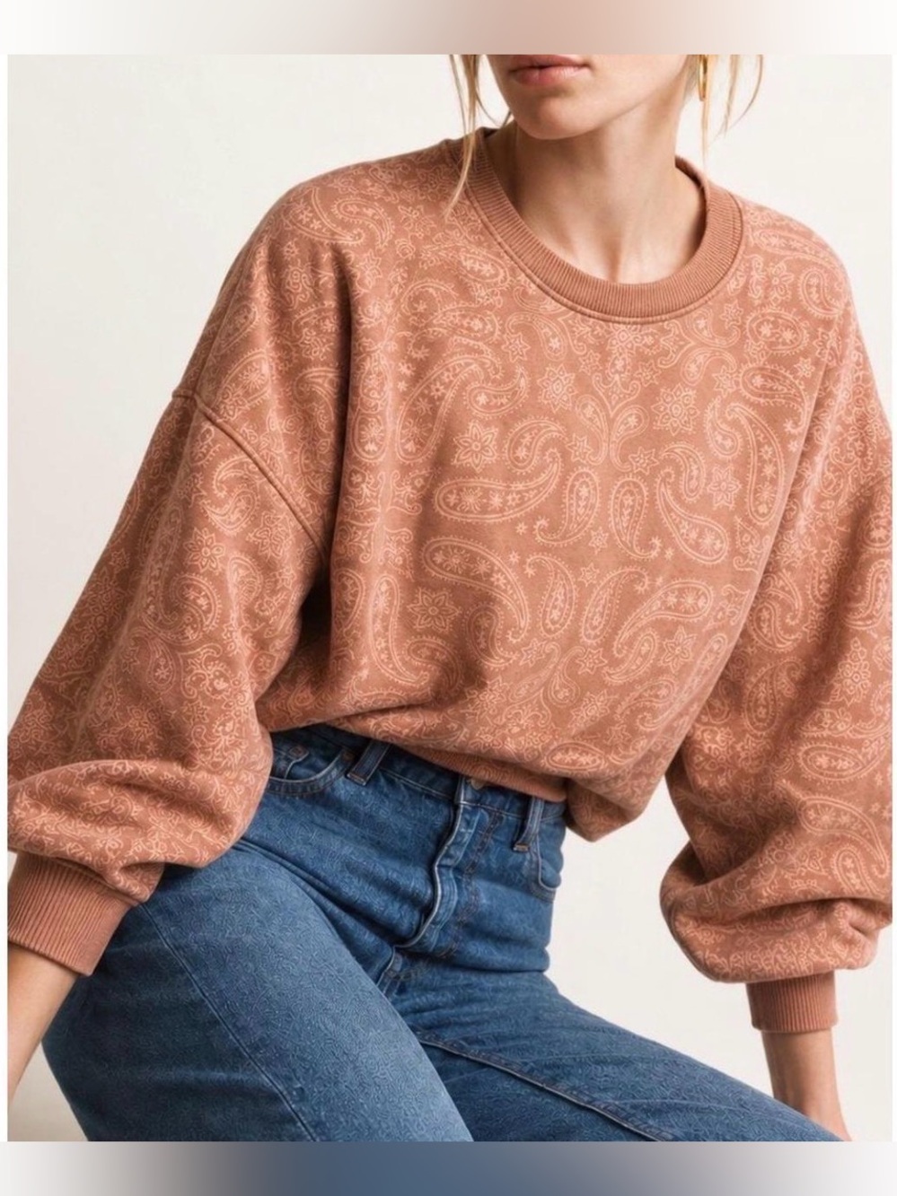 Lucky Brand Terracota Paisley Print Sweatshirt